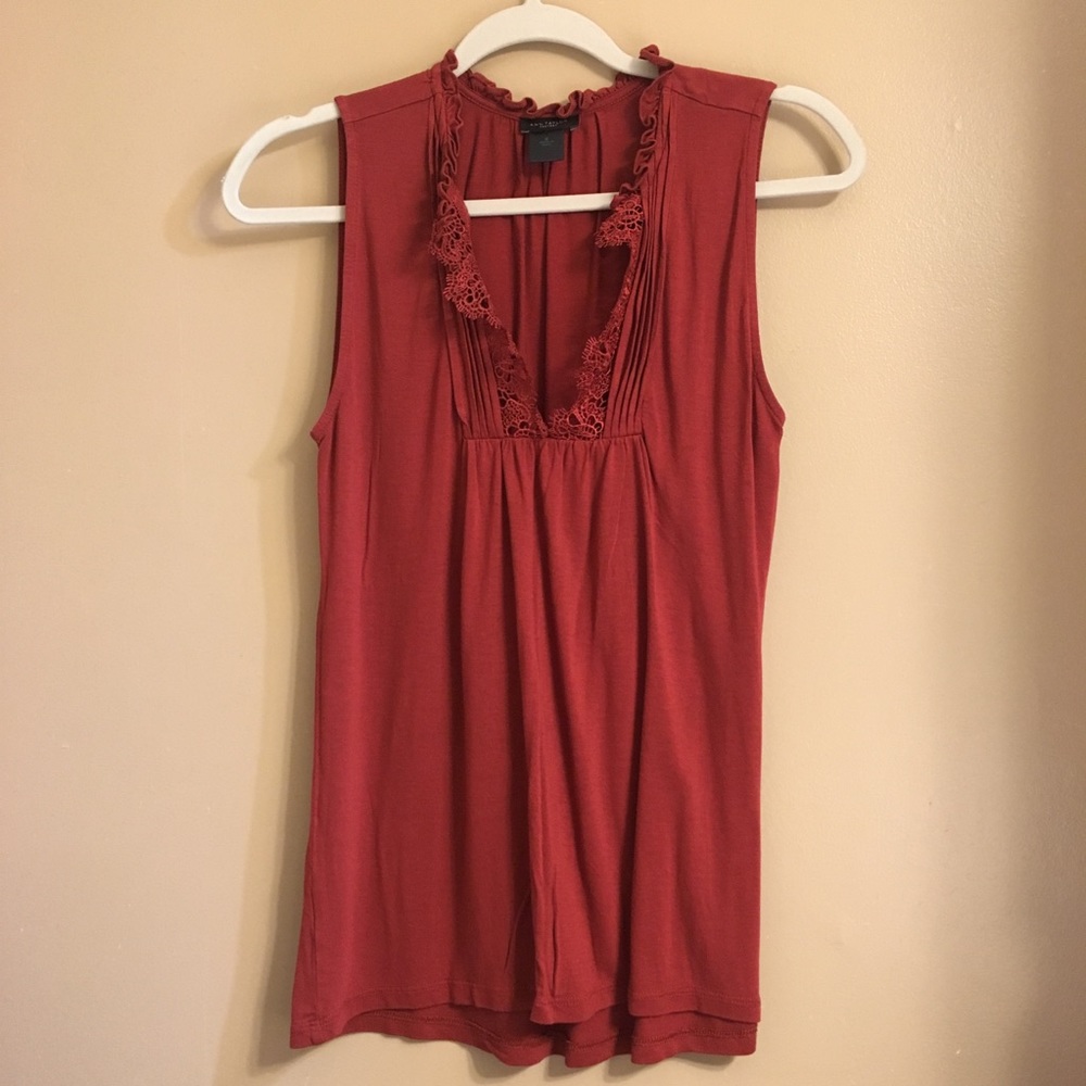 Ann Taylor ruffle high-neck lace sleeveless top